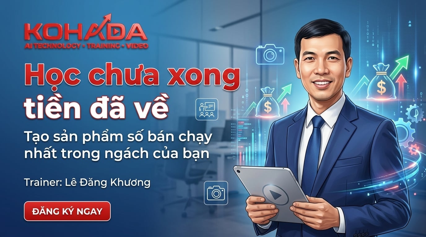 Học Chưa Xong - Tiền Đã Về · Tạo sản phẩm số bán chạy nhất trong ngách của bạn · Trainer Lê Đăng Khương · KOHADA